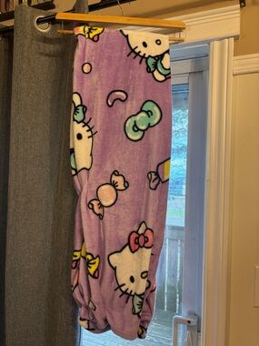 Hello Kitty Purple Plush Throw Blanket with Pastel Bows and Candy
